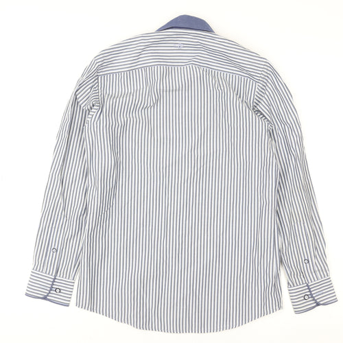 E-IGHT Boys Blue Striped Button-Up Long Sleeve Shirt Age 10-11