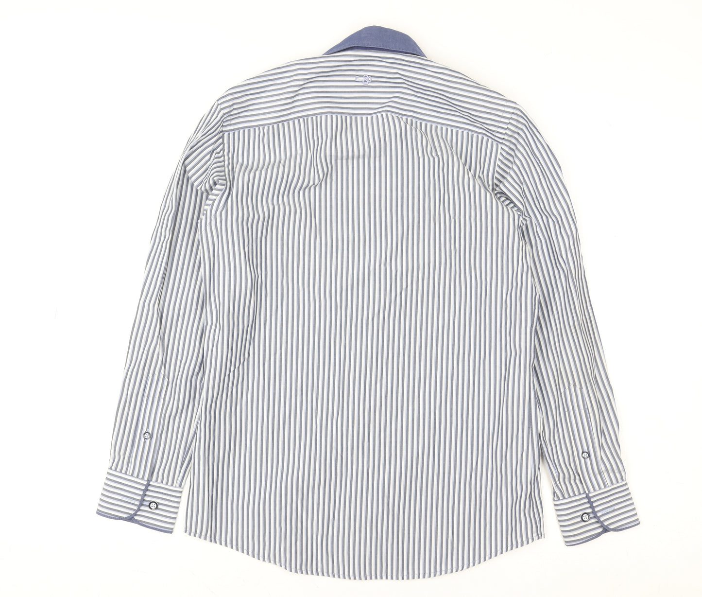 E-IGHT Boys Blue Striped Button-Up Long Sleeve Shirt Age 10-11