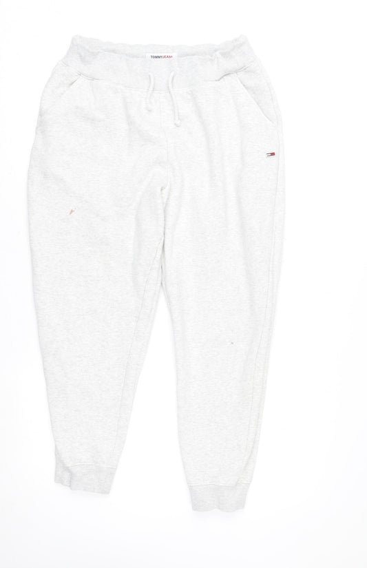 Tommy Jeans Women's Grey L Jogger Trousers with Logo and Cuffed Hem