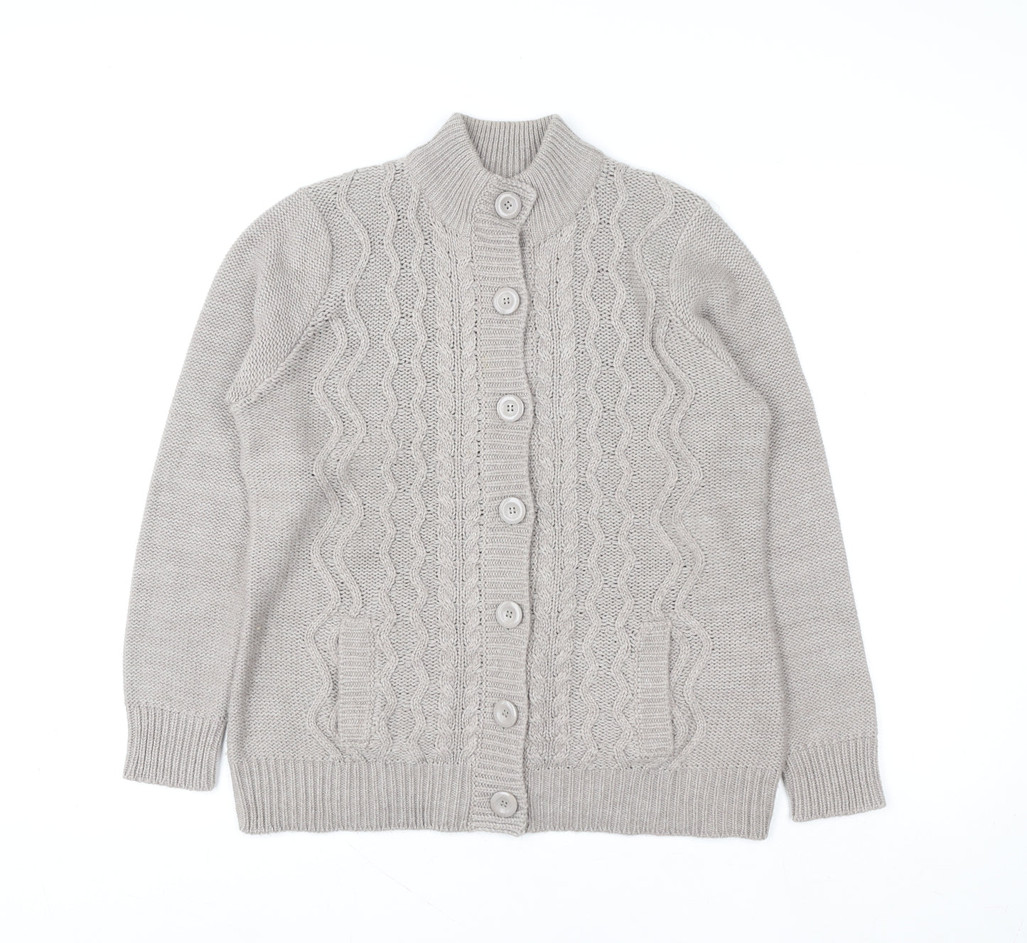 EWM Women's Beige Cable Knit Button Cardigan Size M