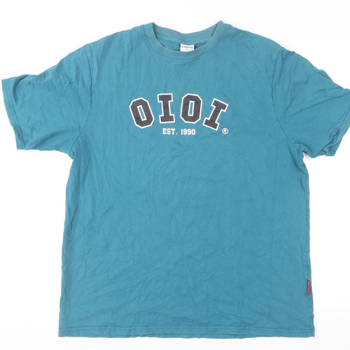 5252 by O!Oi Men Blue Graphic College T-Shirt L Regular Fit Cotton