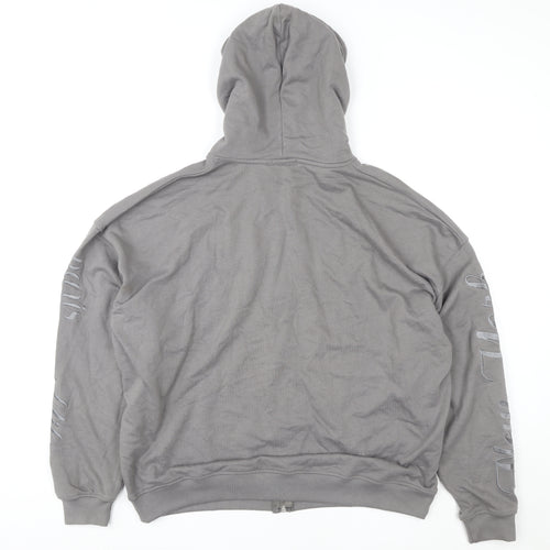 PrettyLittleThing Women Grey Full Zip Hoodie M Embroidered Cross Design