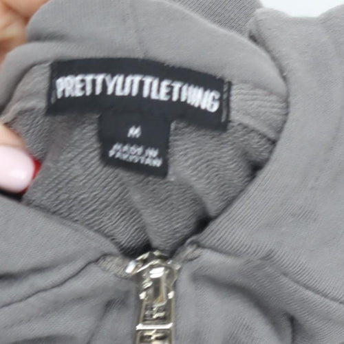 PrettyLittleThing Women Grey Full Zip Hoodie M Embroidered Cross Design