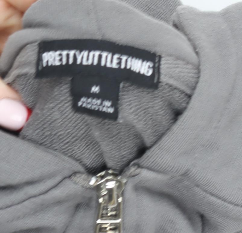 PrettyLittleThing Women Grey Full Zip Hoodie M Embroidered Cross Design