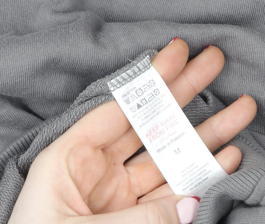 PrettyLittleThing Women Grey Full Zip Hoodie M Embroidered Cross Design