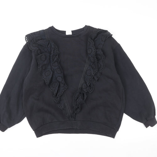 Zara Girls Black Ruffle Embroidered Pullover Sweatshirt 11-12 Years