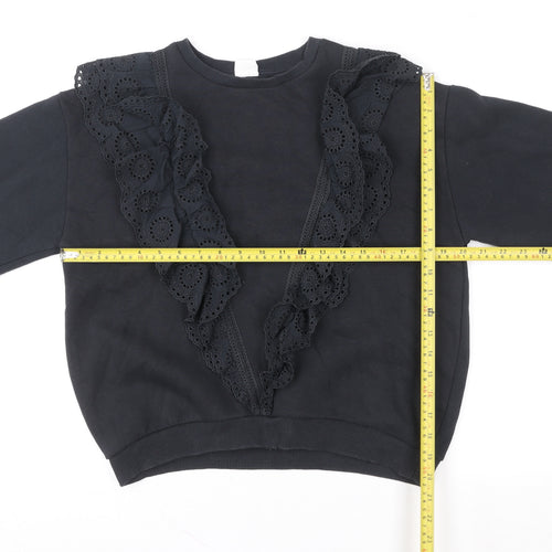 Zara Girls Black Ruffle Embroidered Pullover Sweatshirt 11-12 Years