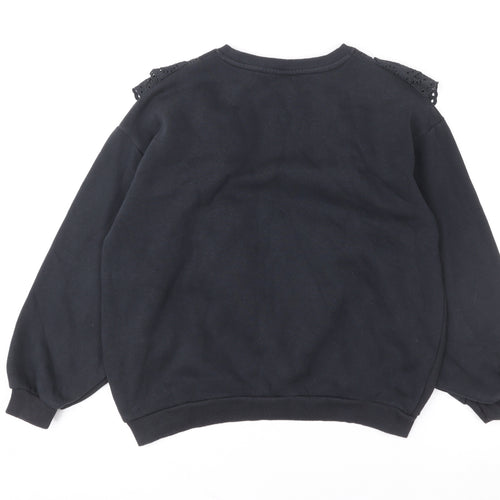 Zara Girls Black Ruffle Embroidered Pullover Sweatshirt 11-12 Years