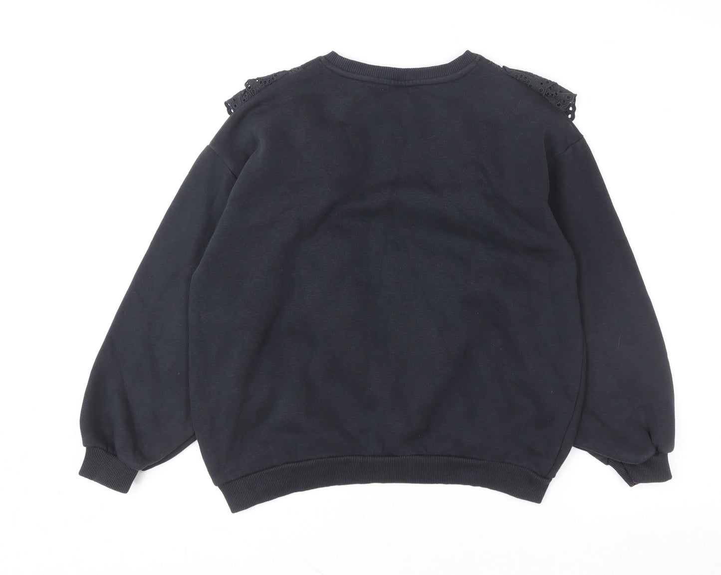 Zara Girls Black Ruffle Embroidered Pullover Sweatshirt 11-12 Years