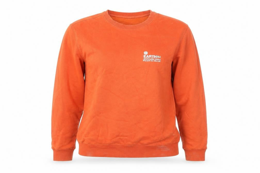 Front view of H&M L.O.G.G. Women’s Orange Small Crew Neck Pullover Sweatshirt