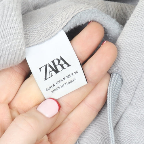 ZARA Women Grey Pullover Hoodie Size S Soft Fleece Lined Casual