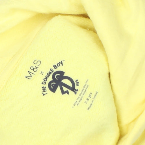 Marks and Spencer Boys Yellow Graphic Pullover Hoodie 7-8 Years