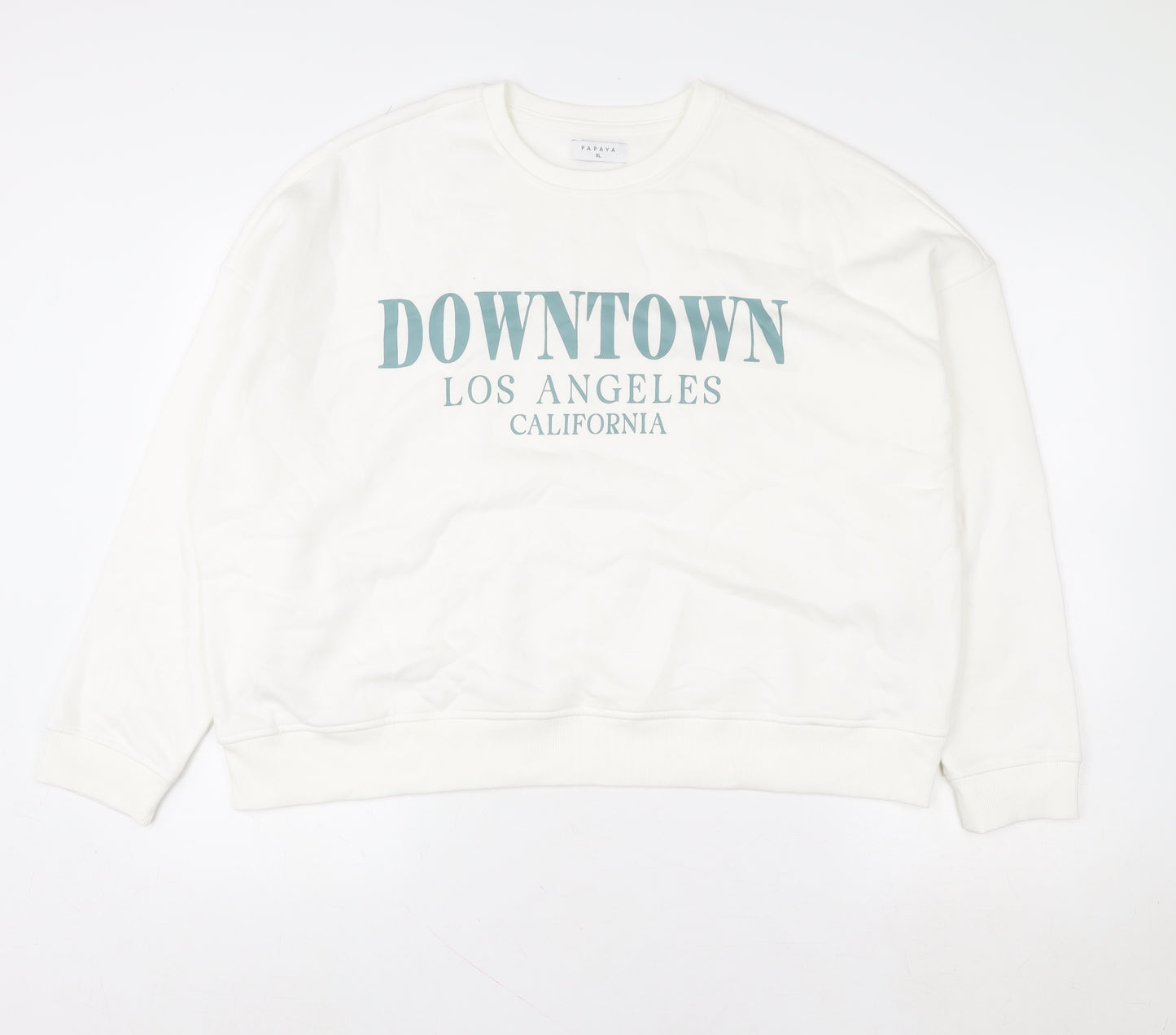 Papaya Women White Downtown Los Angeles Print Sweatshirt XL