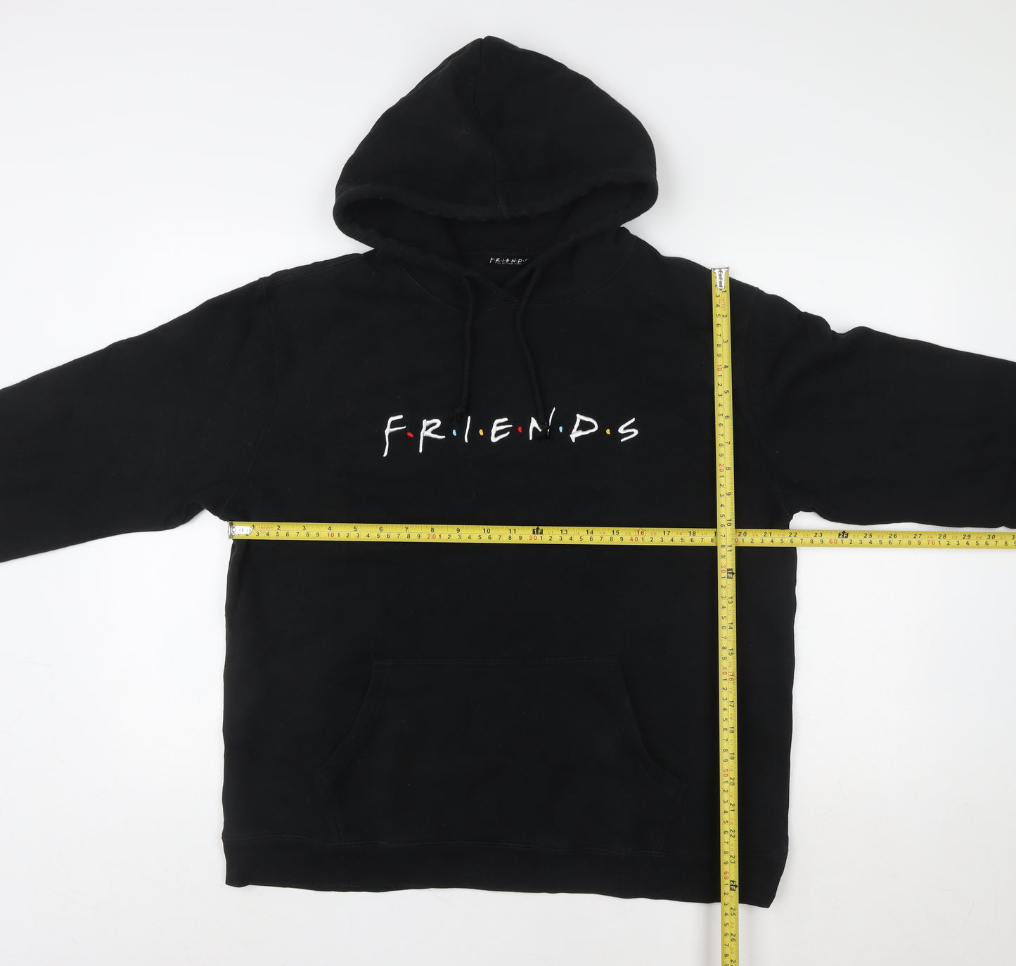 FRIENDS Black Pullover Hoodie Women Unisex L Logo Print Cotton Blend