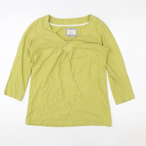 Laura Ashley Women Green 3/4 Sleeve V-Neck Cotton T-Shirt UK 10