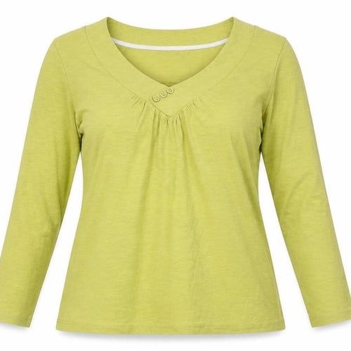Laura Ashley Women Green 3/4 Sleeve V-Neck Cotton T-Shirt UK 10