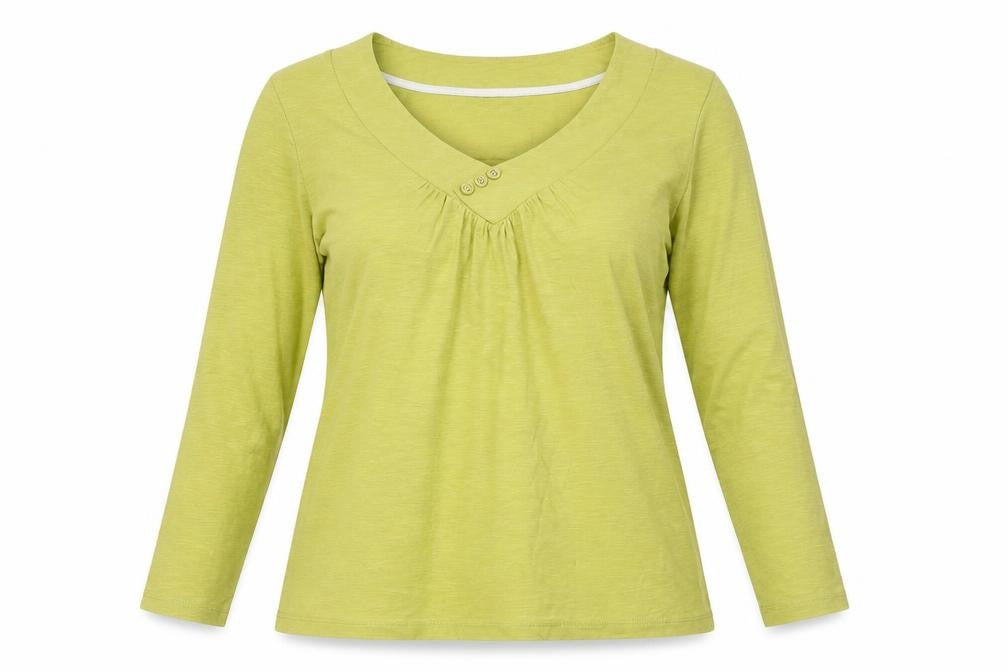 Laura Ashley Women Green 3/4 Sleeve V-Neck Cotton T-Shirt UK 10