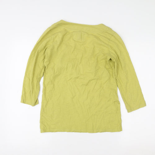 Laura Ashley Women Green 3/4 Sleeve V-Neck Cotton T-Shirt UK 10