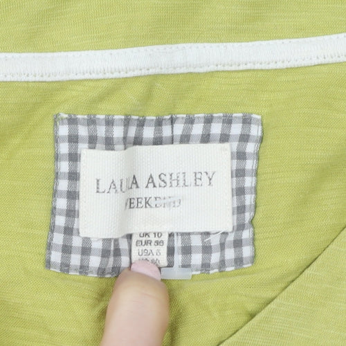 Laura Ashley Women Green 3/4 Sleeve V-Neck Cotton T-Shirt UK 10