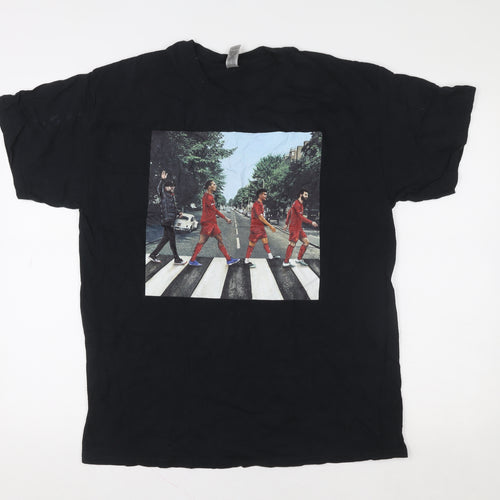 Gildan Men's Black Graphic Music Funny Heavy Cotton T-Shirt Size L