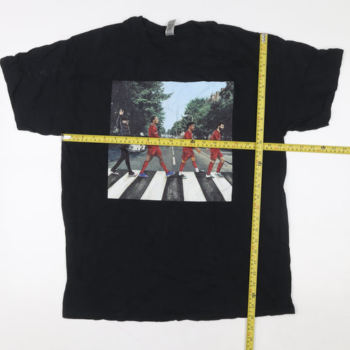 Gildan Men's Black Graphic Music Funny Heavy Cotton T-Shirt Size L
