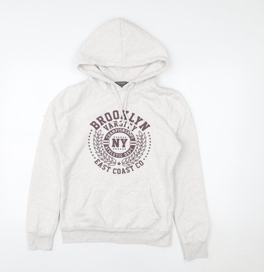 Primark Women Beige XS Pullover Hoodie Brooklyn Varsity Print Casual