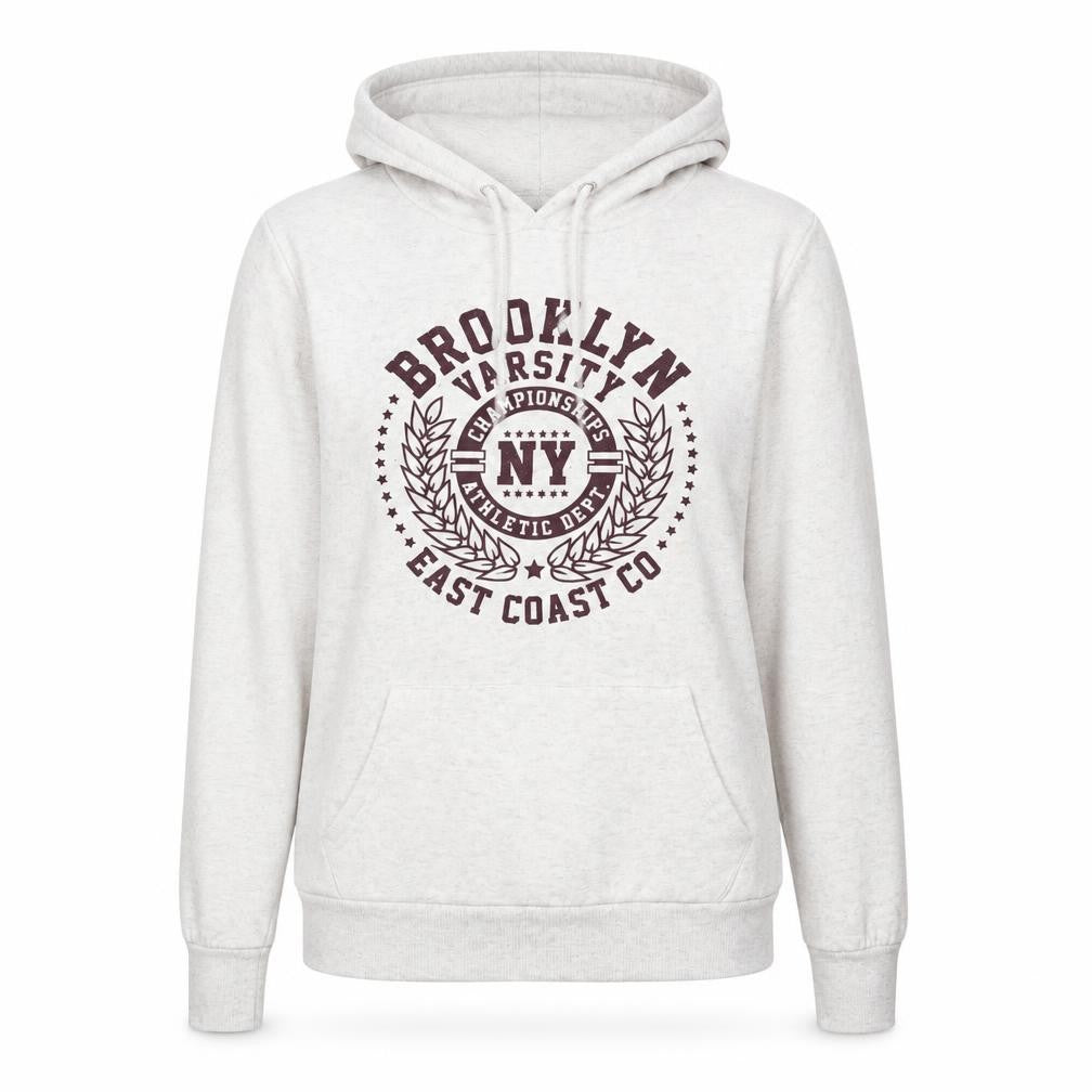 Primark Women Beige XS Pullover Hoodie Brooklyn Varsity Print Casual