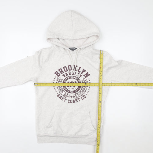 Primark Women Beige XS Pullover Hoodie Brooklyn Varsity Print Casual