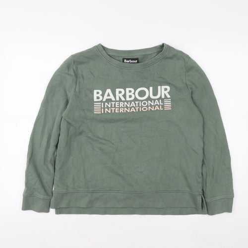 Barbour International Green Cotton Logo Crew Neck Sweatshirt Women UK 10