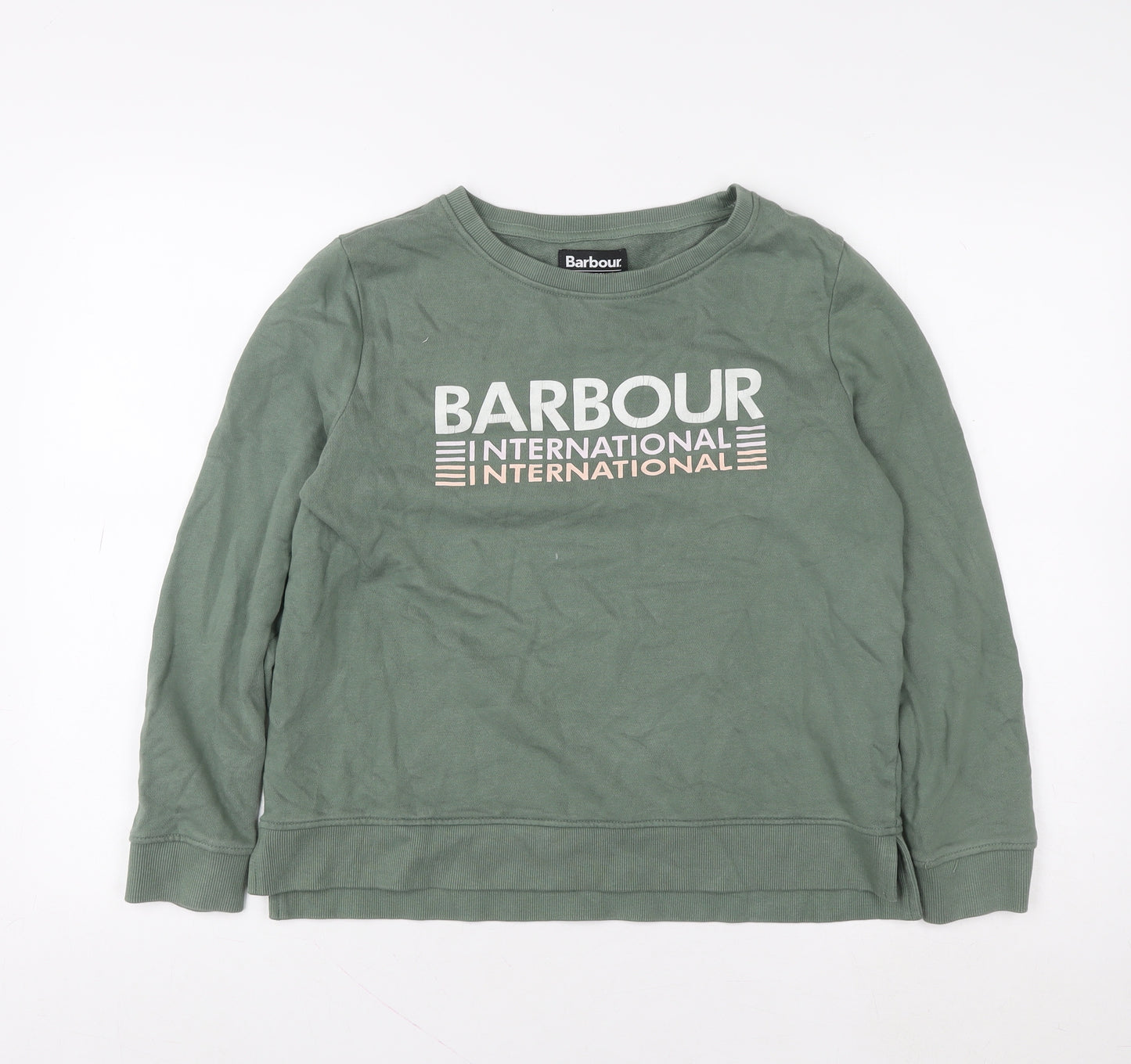 Barbour International Green Cotton Logo Crew Neck Sweatshirt Women UK 10
