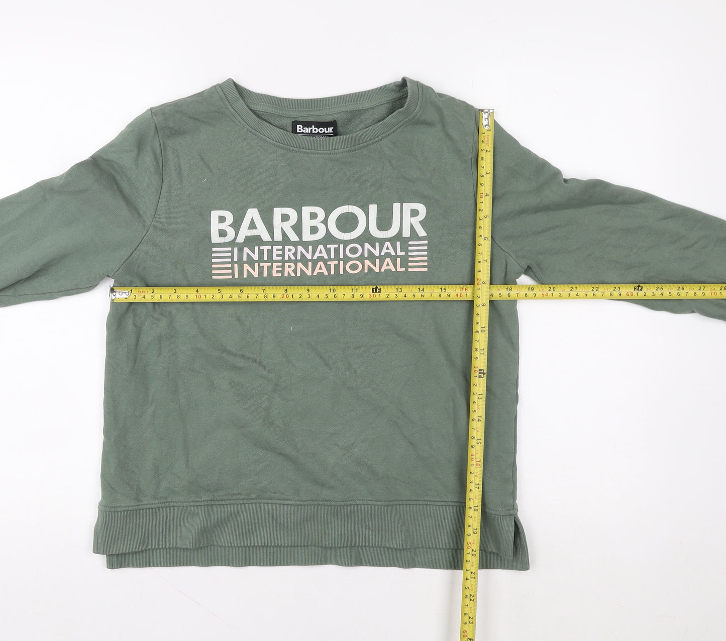 Barbour International Green Cotton Logo Crew Neck Sweatshirt Women UK 10