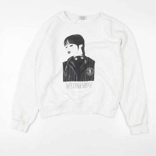 Wednesday Girls White 13-14 Years Pullover Graphic Sweatshirt