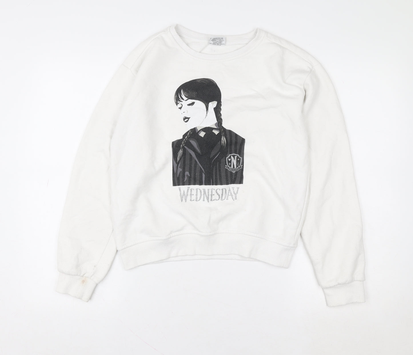 Wednesday Girls White 13-14 Years Pullover Graphic Sweatshirt