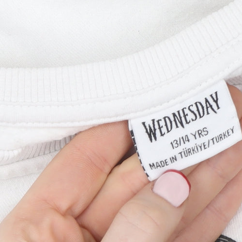 Wednesday Girls White 13-14 Years Pullover Graphic Sweatshirt