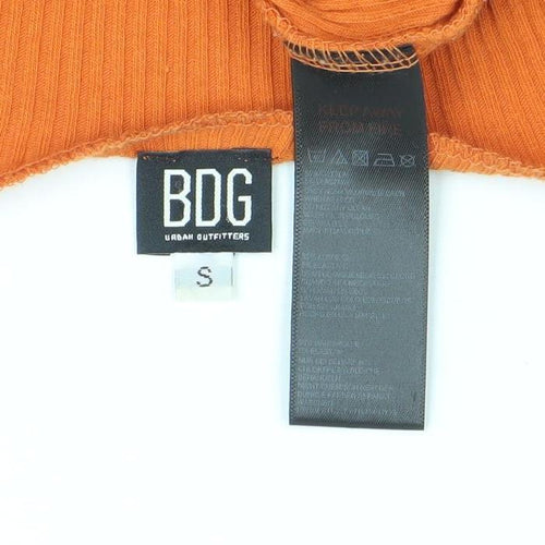 BDG Women's Orange Ribbed V-Neck Cropped Long Sleeve Top Size S