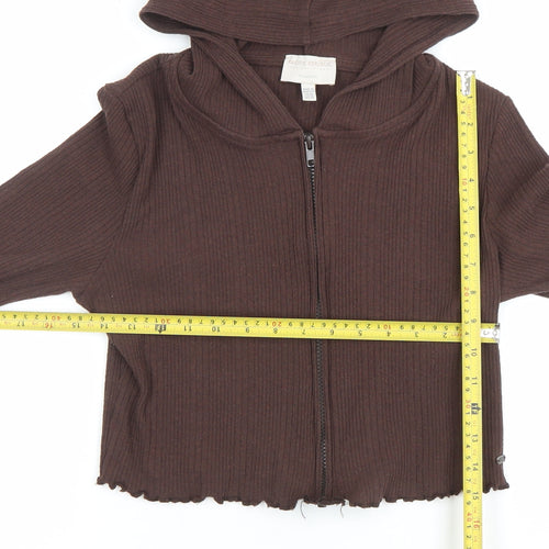 Pull&Bear Teens Brown Ribbed Full Zip Hoodie Women's XL Casual