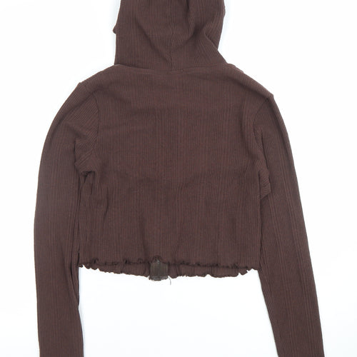 Pull&Bear Teens Brown Ribbed Full Zip Hoodie Women's XL Casual