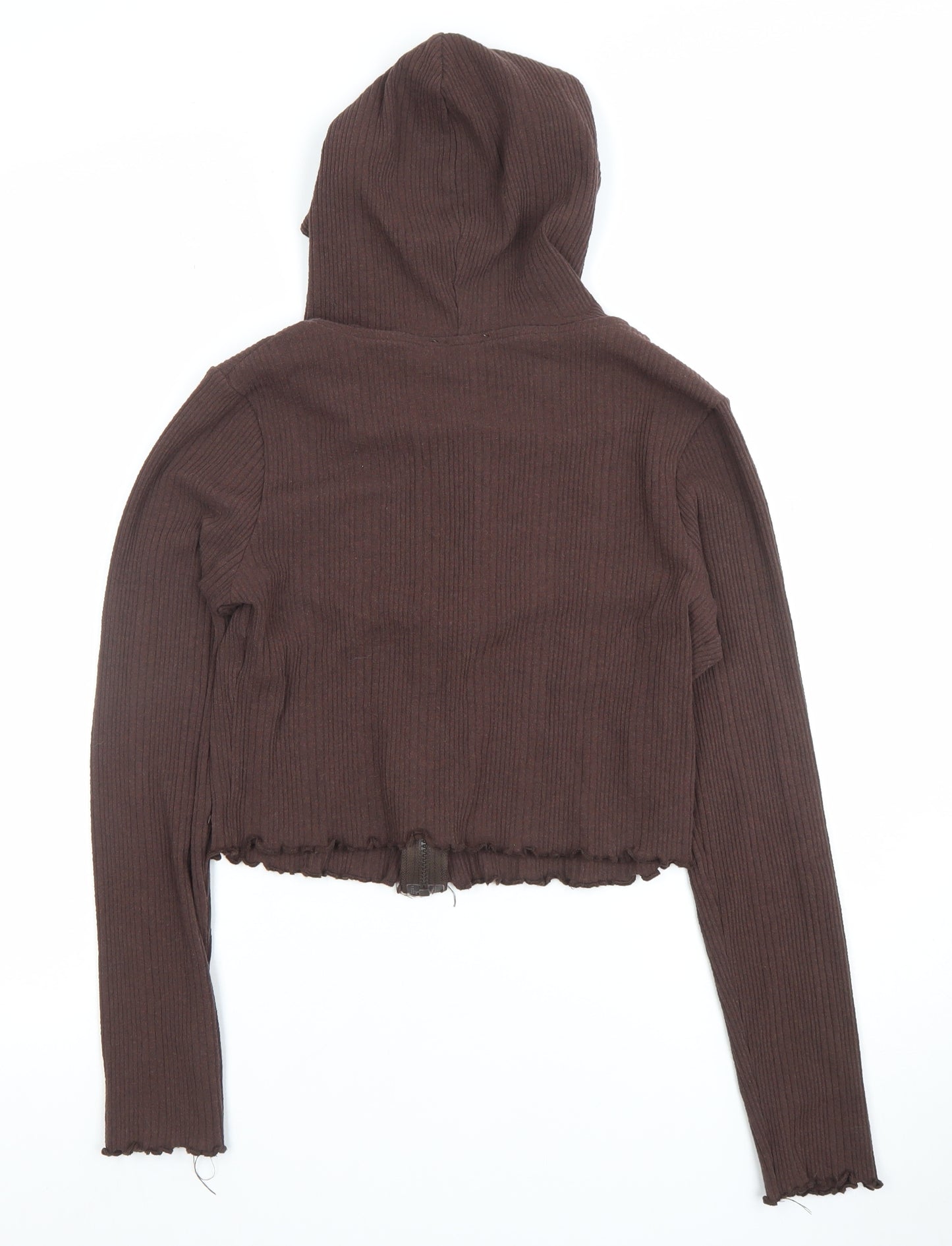 Pull&Bear Teens Brown Ribbed Full Zip Hoodie Women's XL Casual