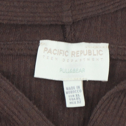 Pull&Bear Teens Brown Ribbed Full Zip Hoodie Women's XL Casual