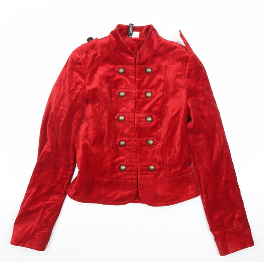 H&M Divided Women’s Red Velvet Military Jacket Size 8