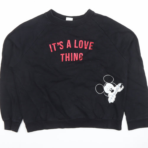 Disney Women Black Mickey Mouse Slogan Pullover Sweatshirt S