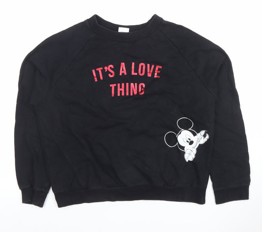Disney Women Black Mickey Mouse Slogan Pullover Sweatshirt S