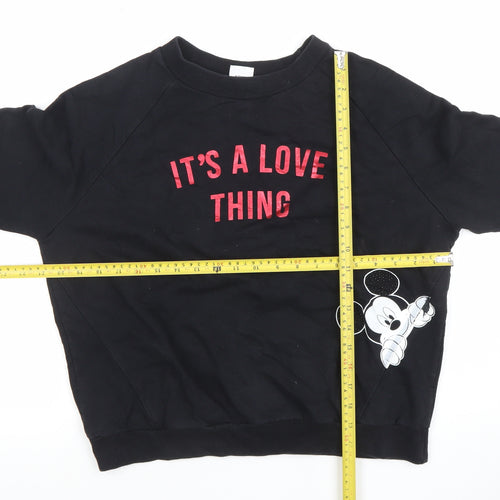 Disney Women Black Mickey Mouse Slogan Pullover Sweatshirt S