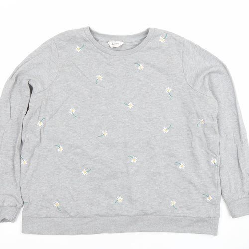 Tu Woman Petite Grey Embroidered Daisy Sweatshirt Size 16