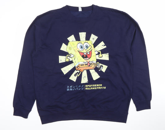 Just Hoods AWDis Men’s Blue SpongeBob Graphic 2XL Pullover Sweatshirt