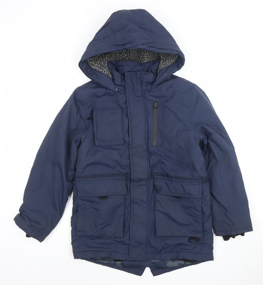 Marks and Spencer Boys Blue Hooded Parka Coat 9-10 Years Lined Water Resistant
