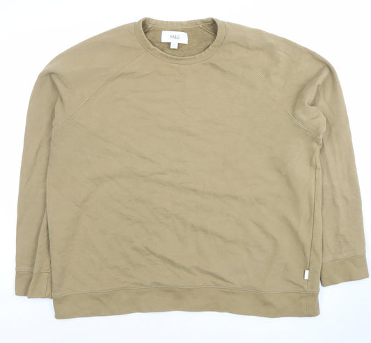 Marks and Spencer Men's Beige XL Regular Fit Cotton Sweatshirt