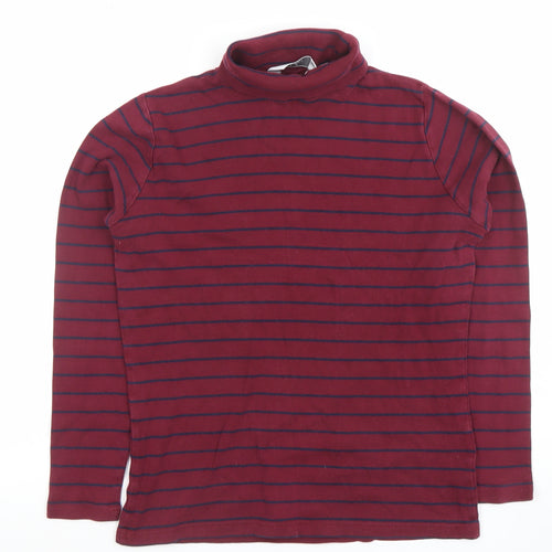 Lee Women's Red Striped Roll Neck Long Sleeve Cotton Top Size S