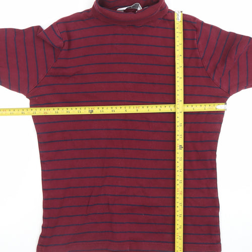 Lee Women's Red Striped Roll Neck Long Sleeve Cotton Top Size S