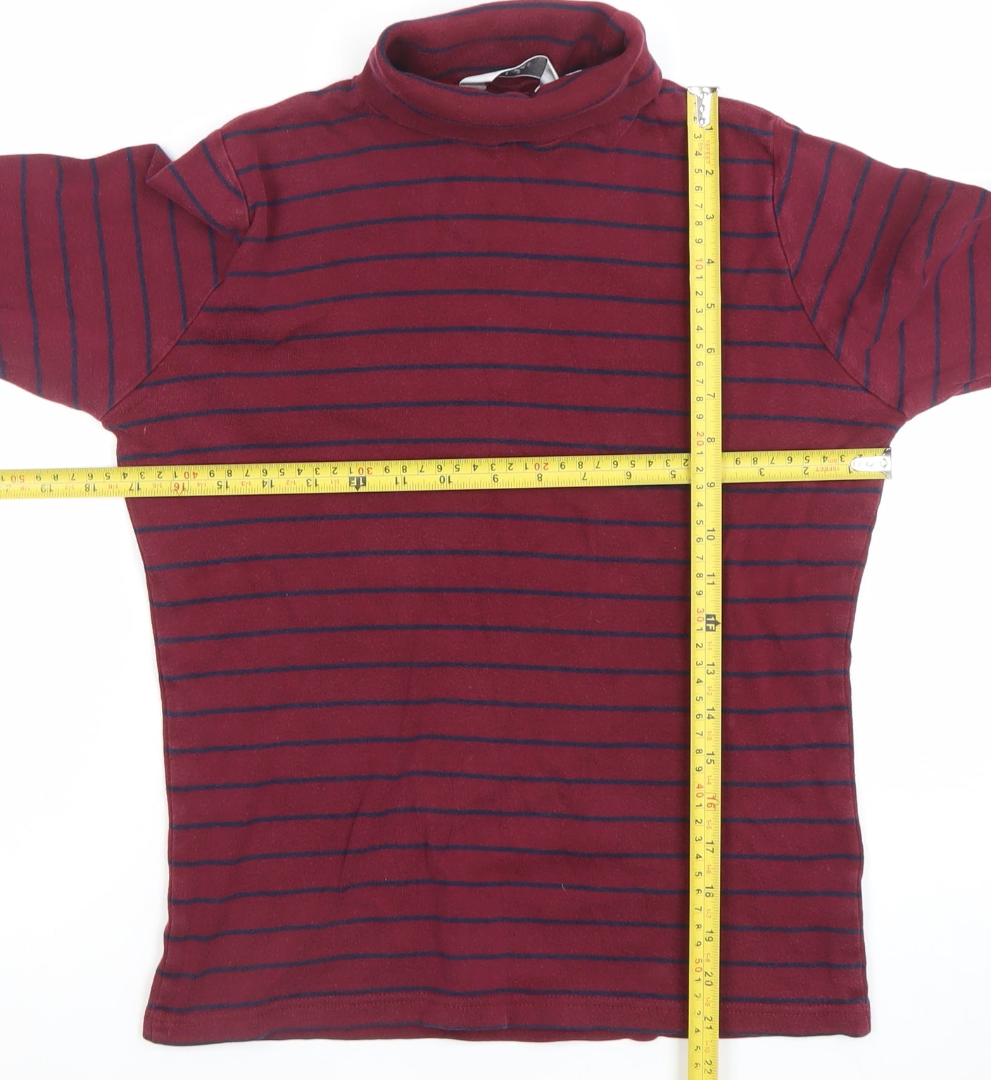 Lee Women's Red Striped Roll Neck Long Sleeve Cotton Top Size S